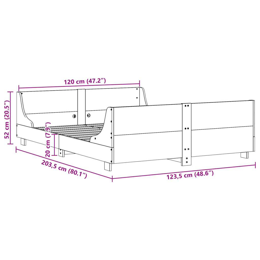 vidaXL Bed Frame without Mattress White 120x200 cm Solid Wood Pine