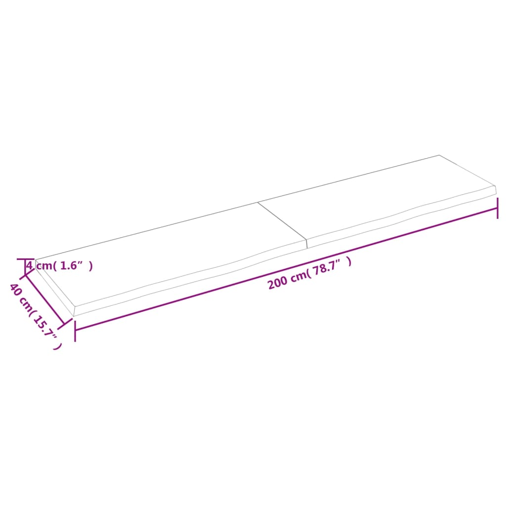 vidaXL Bathroom Countertop Dark Brown 200x40x(2-4) cm Treated Solid Wood