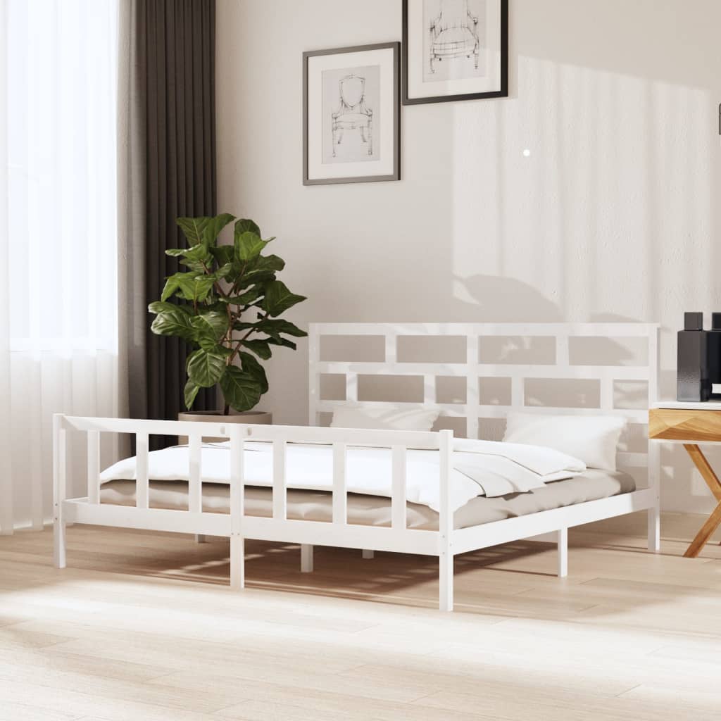 vidaXL Bed Frame without Mattress White Solid Wood 200x200 cm (810103+814215)