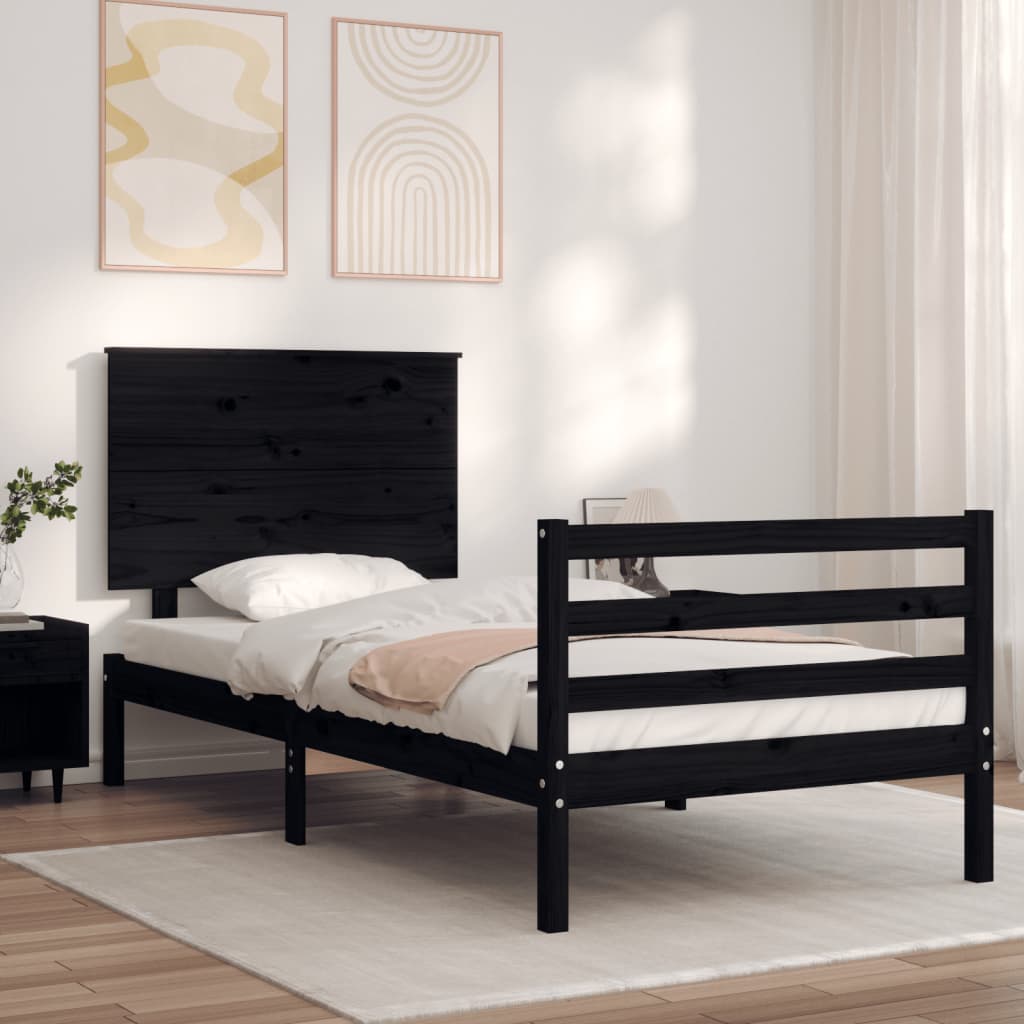 vidaXL Bed Frame without Mattress Black 90x200 cm Solid Wood