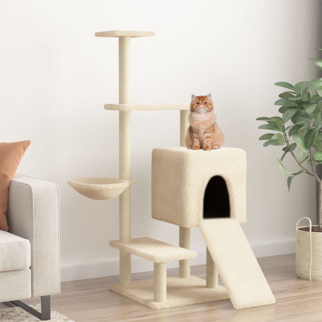 vidaXL Cat Tree with Sisal Scratching Posts Cream 130.5 cm