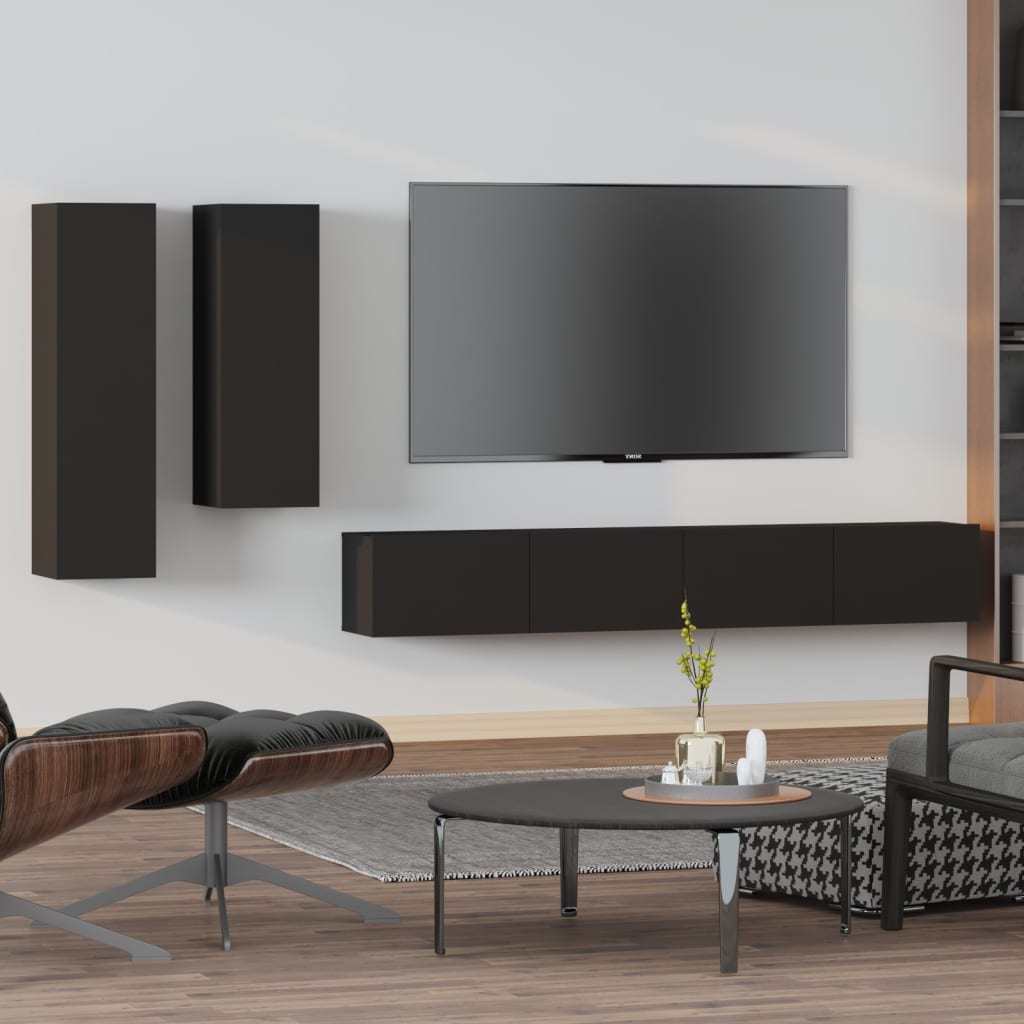 vidaXL 4 Piece TV Cabinet Set Black Engineered Wood