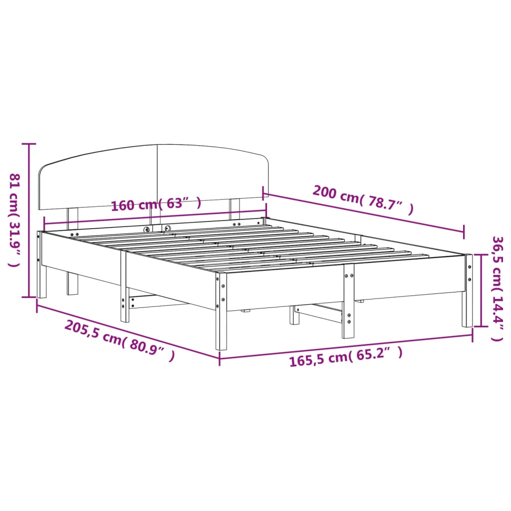 vidaXL Bed Frame without Mattress Wax Brown 160x200 cm Solid Wood Pine