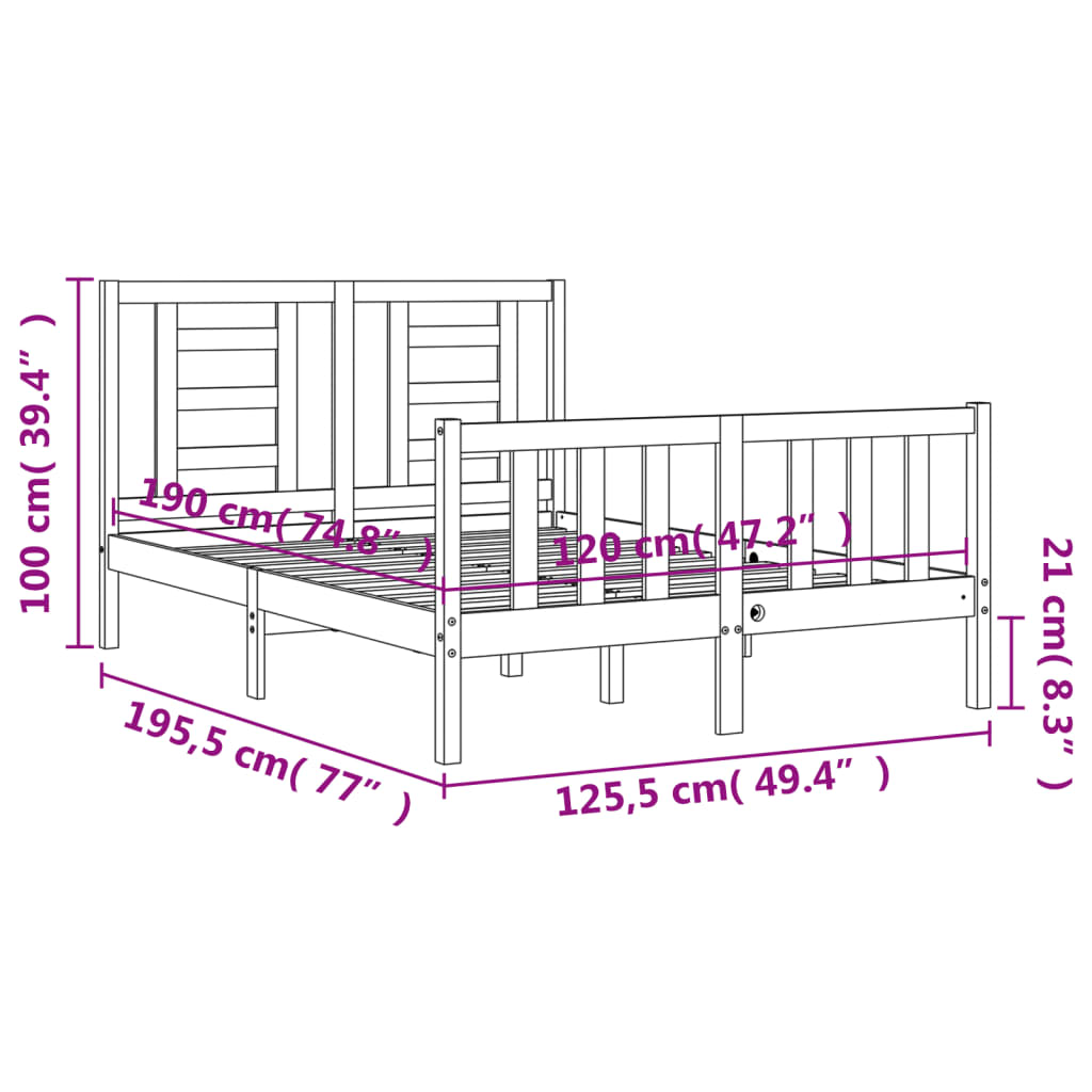 vidaXL Bed Frame without Mattress White Small Double Solid Wood Pine