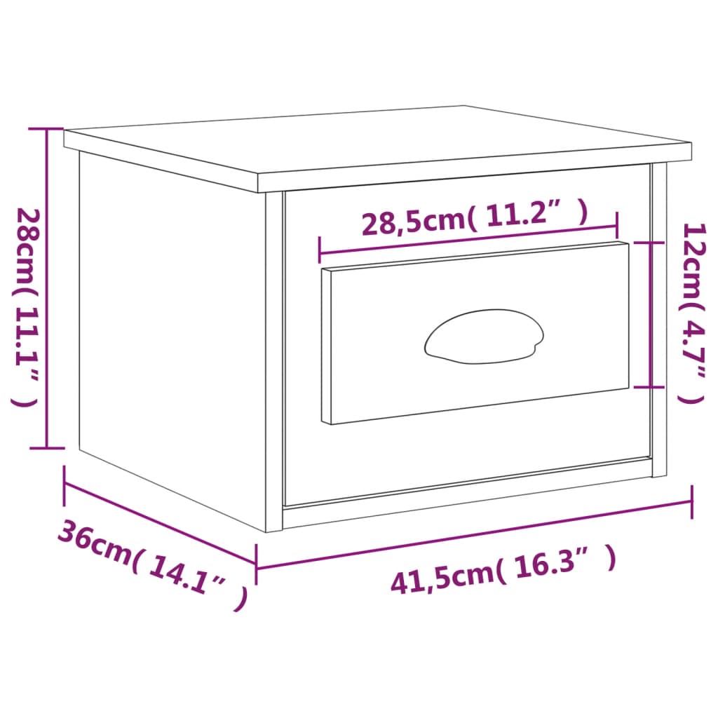 vidaXL Wall-mounted Bedside Cabinet Concrete Grey 41.5x36x28cm