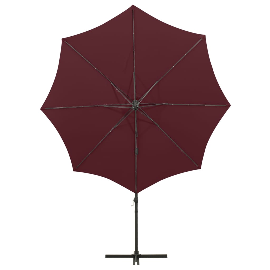 vidaXL Cantilever Garden Parasol with Pole and LED Lights Bordeaux Red 300 cm