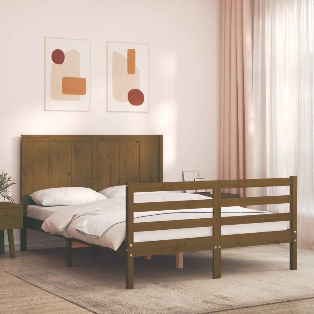 vidaXL Bed Frame without Mattress Honey Brown Small Double Solid Wood