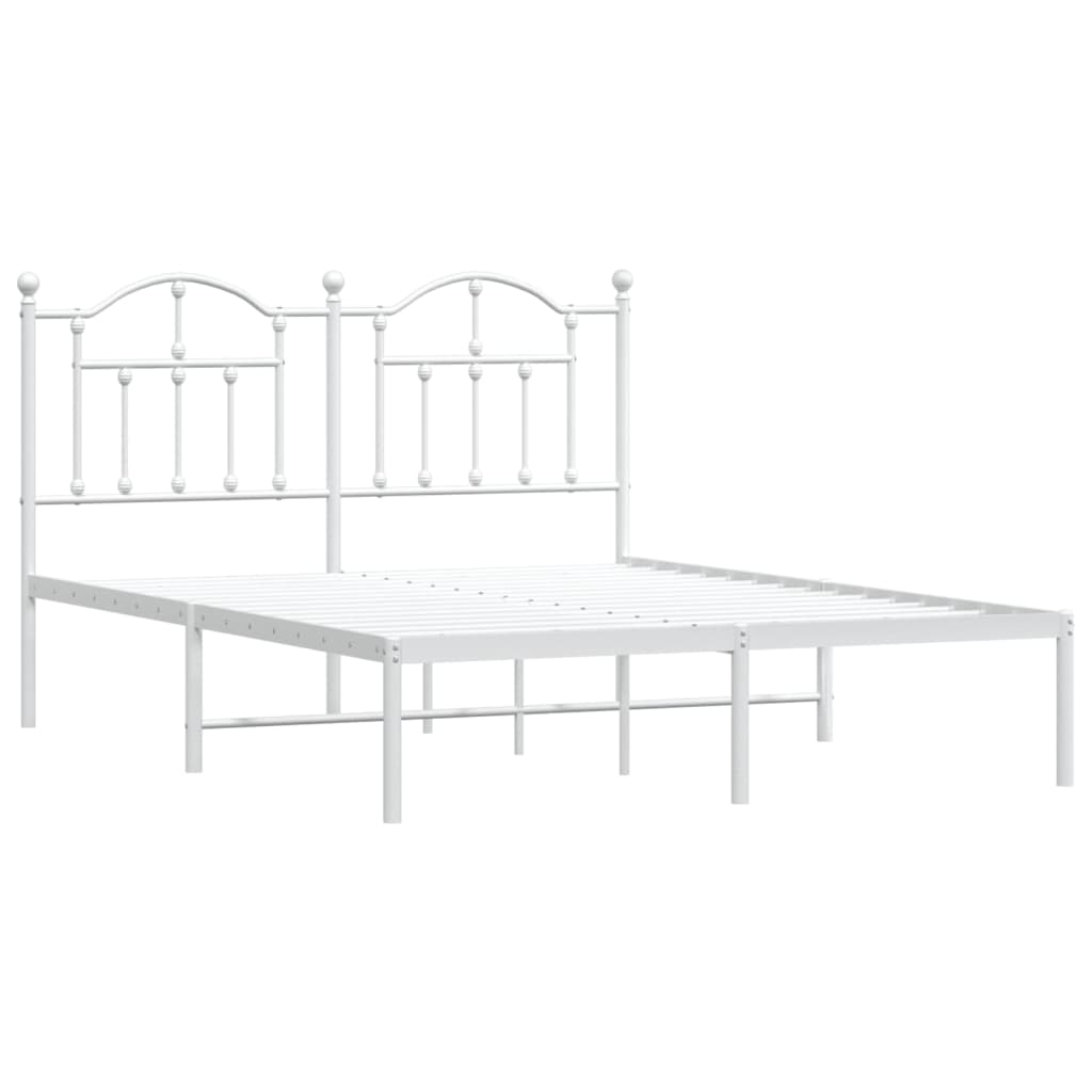 vidaXL Metal Bed Frame without Mattress with Headboard White 150x200 cm King Size