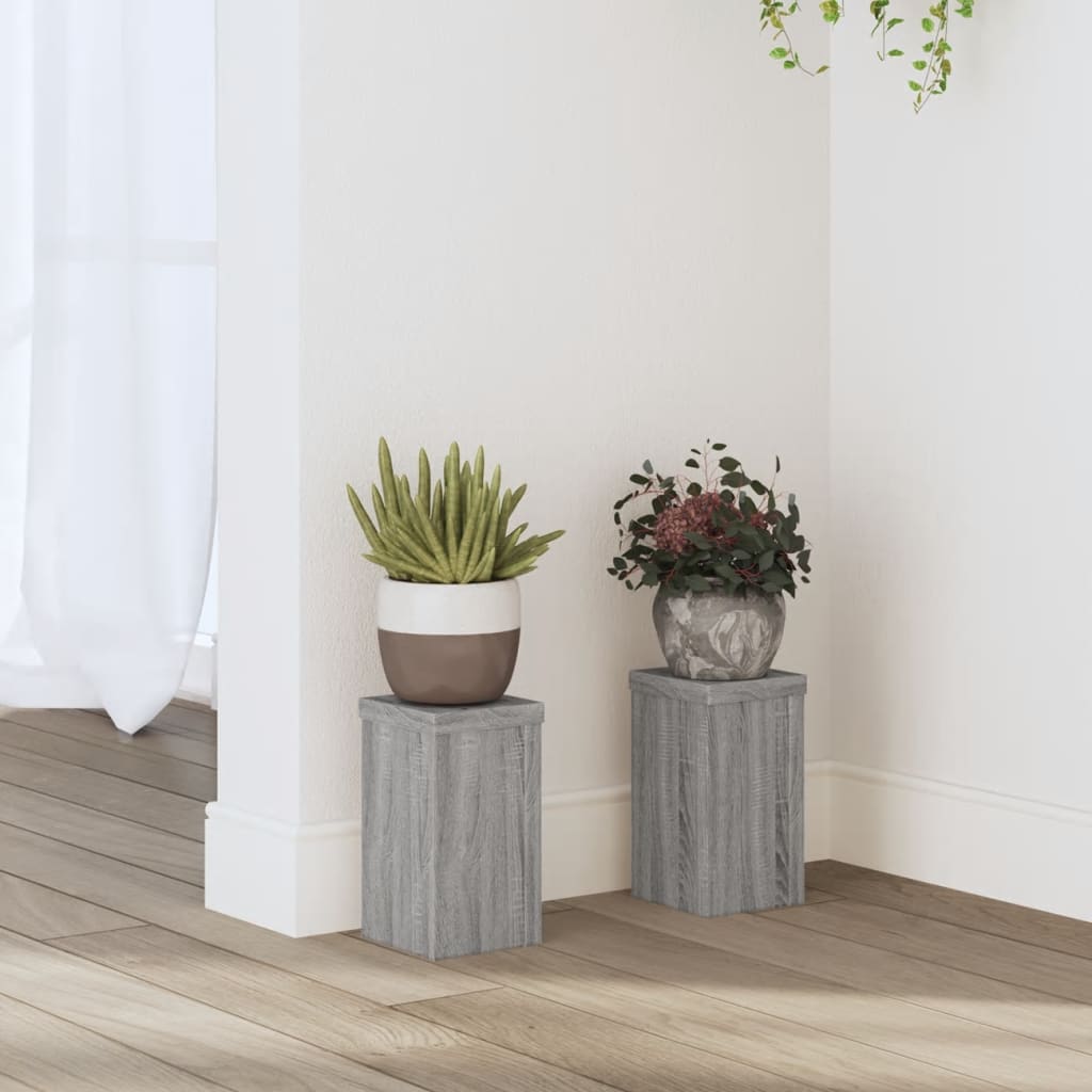 vidaXL Plant Stands 2 pcs Grey Sonoma 10x10x18 cm Engineered Wood