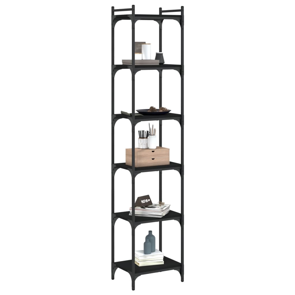 vidaXL Bookcase 6-Tier Black 40x30x188 cm Engineered Wood