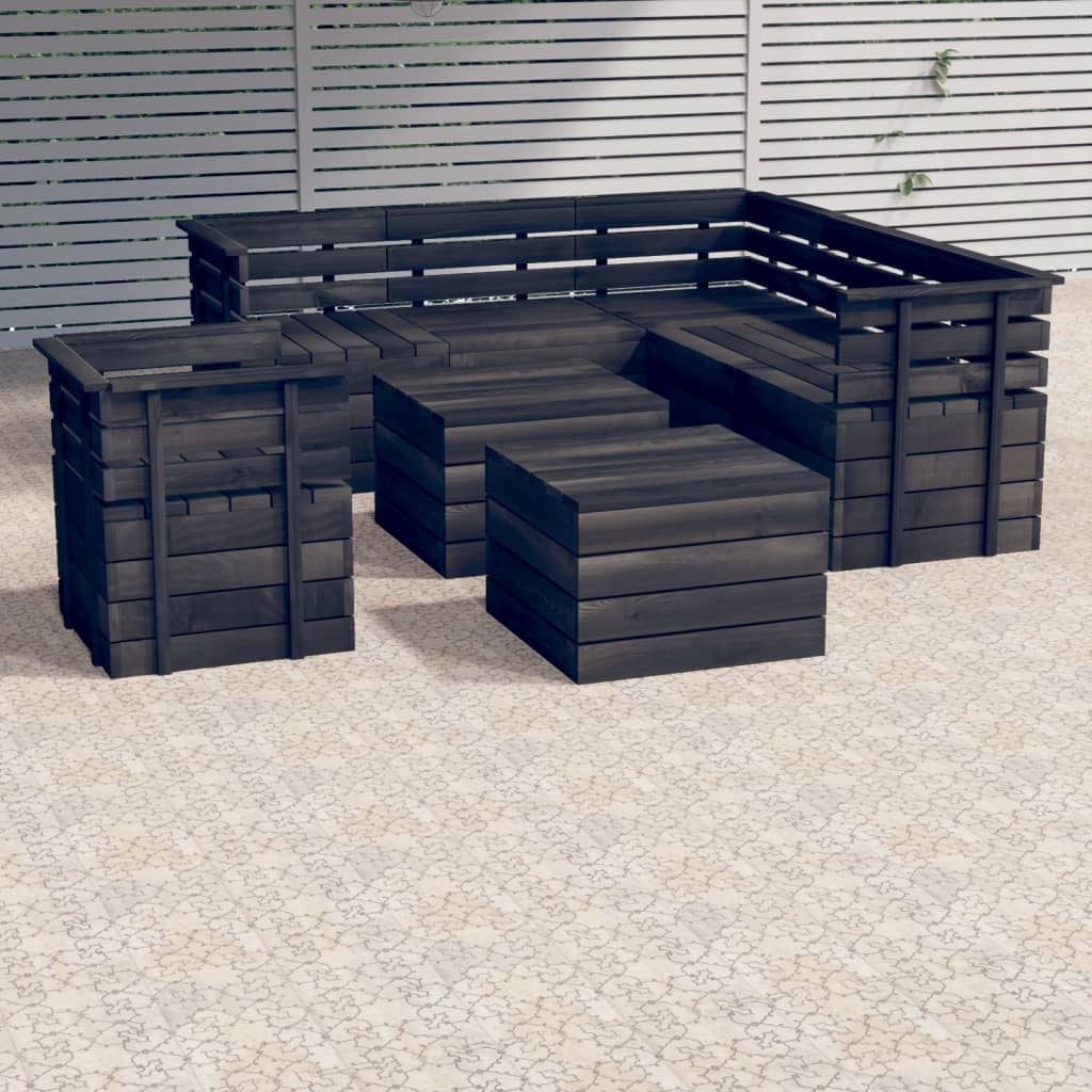 vidaXL 8 Piece Garden Pallet Lounge Set Solid Pinewood Dark Grey