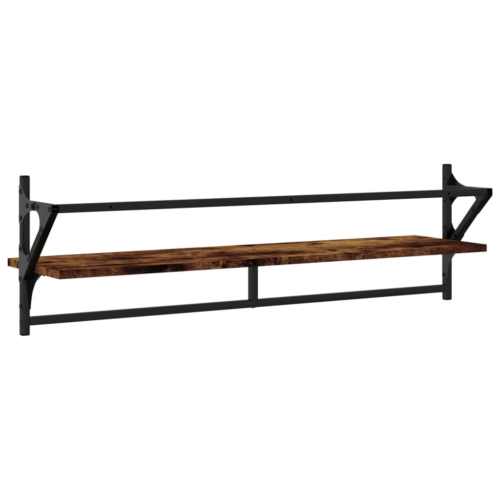 vidaXL Wall Shelves with Bars 2 pcs Smoked Oak 100x25x30 cm