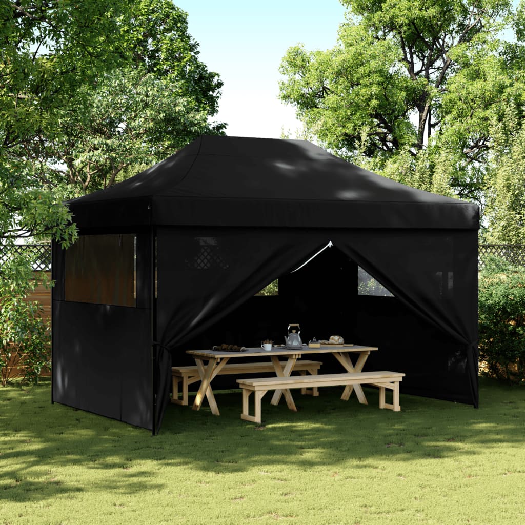 vidaXL Foldable Party Tent Pop-Up with 4 Sidewalls Black