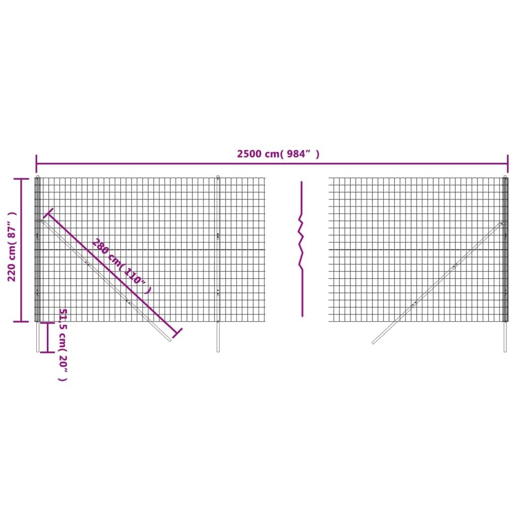 vidaXL Wire Mesh Fence Anthracite 2.2x25 m Galvanised Steel