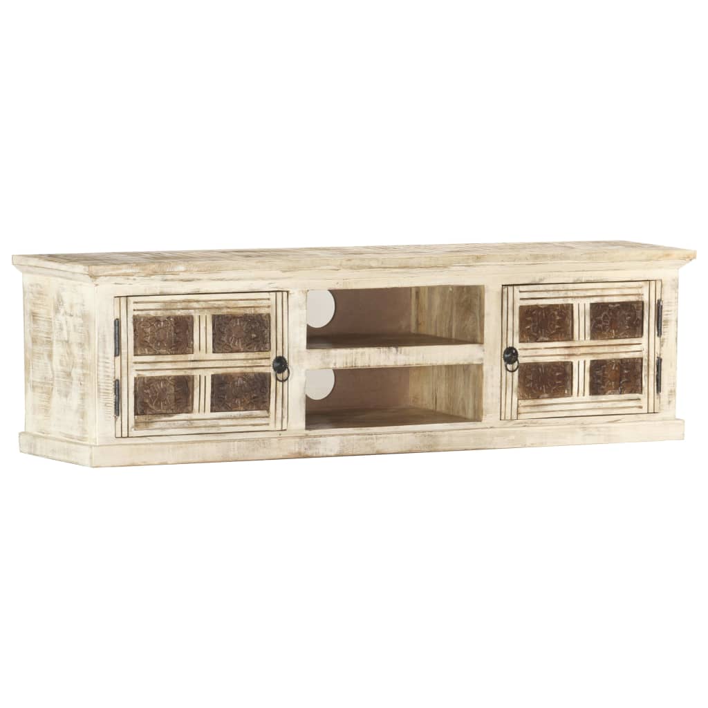 vidaXL TV Cabinet White 130x30x36 cm Solid Mango Wood