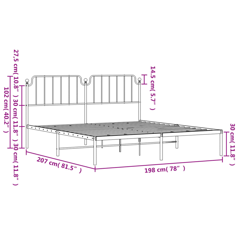 vidaXL Metal Bed Frame without Mattress with Headboard White 193x203 cm