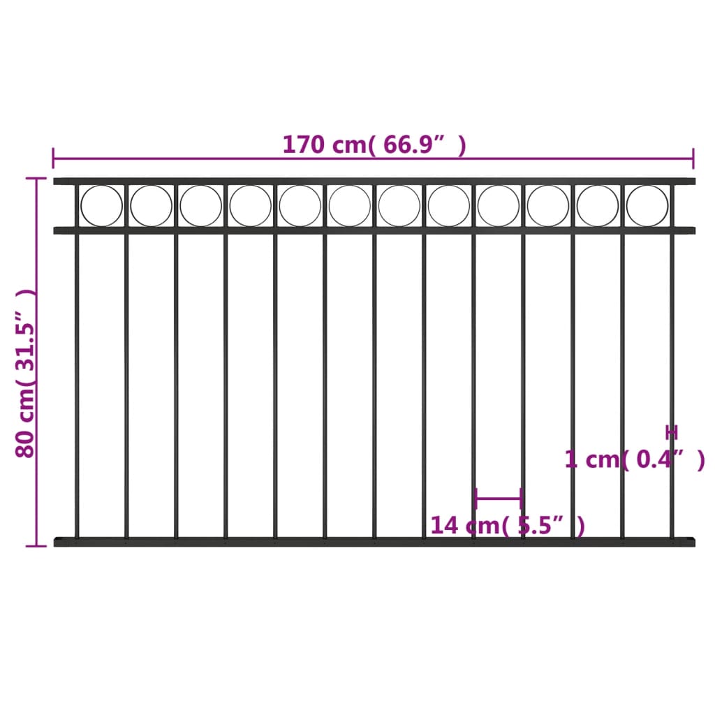 vidaXL Fence Panel Steel 1.7x0.8 m Black