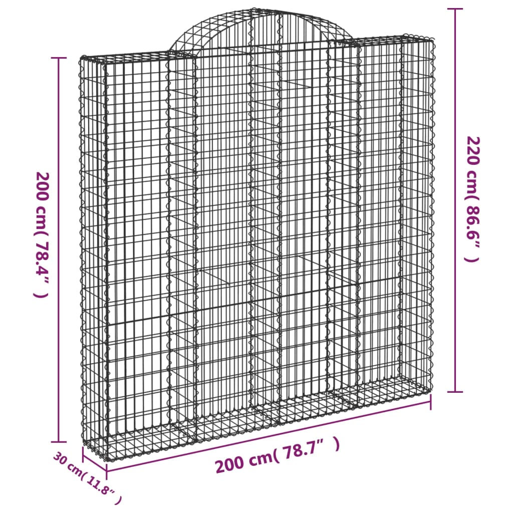 vidaXL Arched Gabion Baskets 5 pcs 200x30x200/220 cm Galvanised Iron