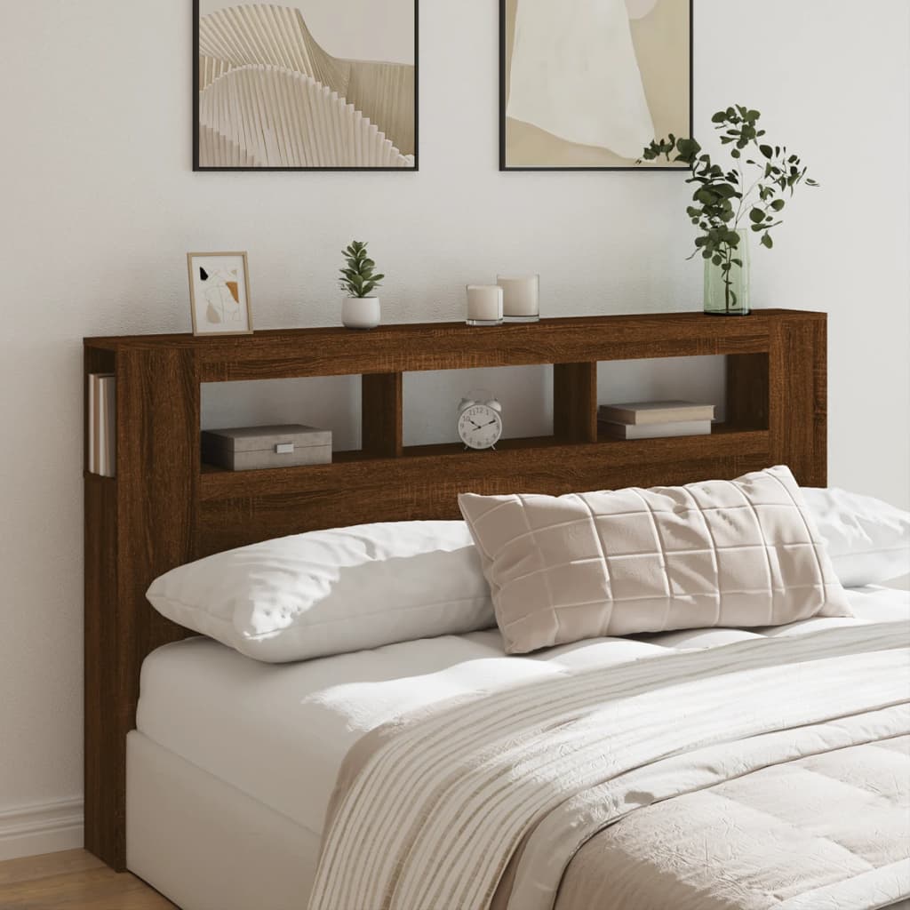 vidaXL LED Headboard Brown Oak 180x18.5x103.5 cm Engineered Wood