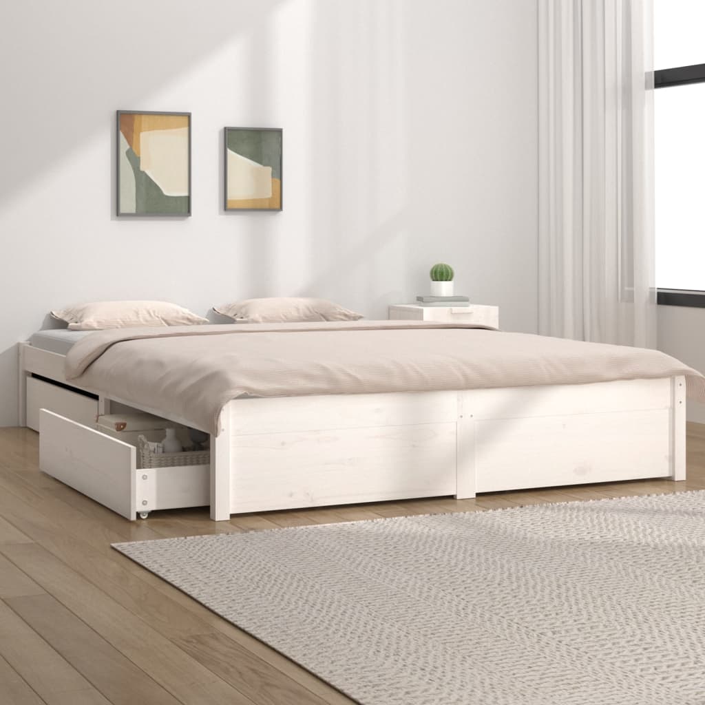 vidaXL Bed Frame without Mattress with Drawers White Super King