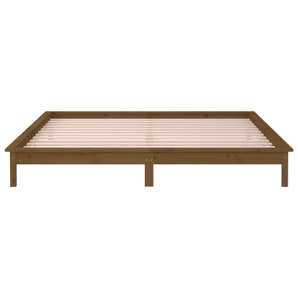 vidaXL LED Bed Frame without Mattress Honey Brown 200x200 cm Solid Wood