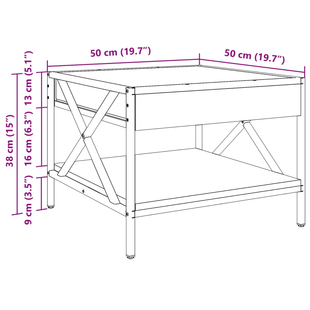 vidaXL Coffee Table with Infinity LED Smoked Oak 50x50x38 cm