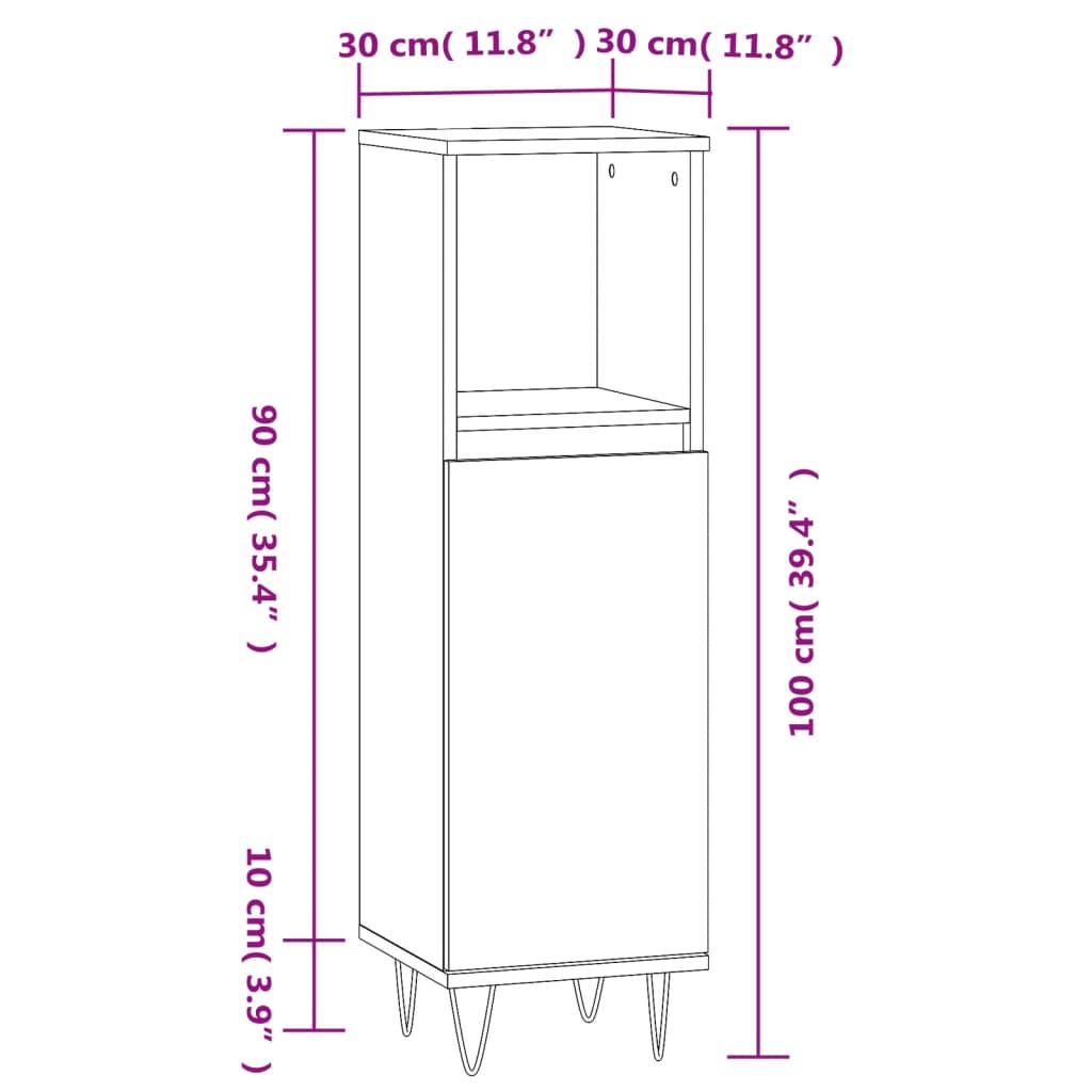 vidaXL Bathroom Cabinet Grey Sonoma 30x30x100 cm Engineered Wood