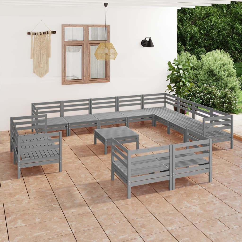 vidaXL 13 Piece Garden Lounge Set Solid Wood Pine Grey