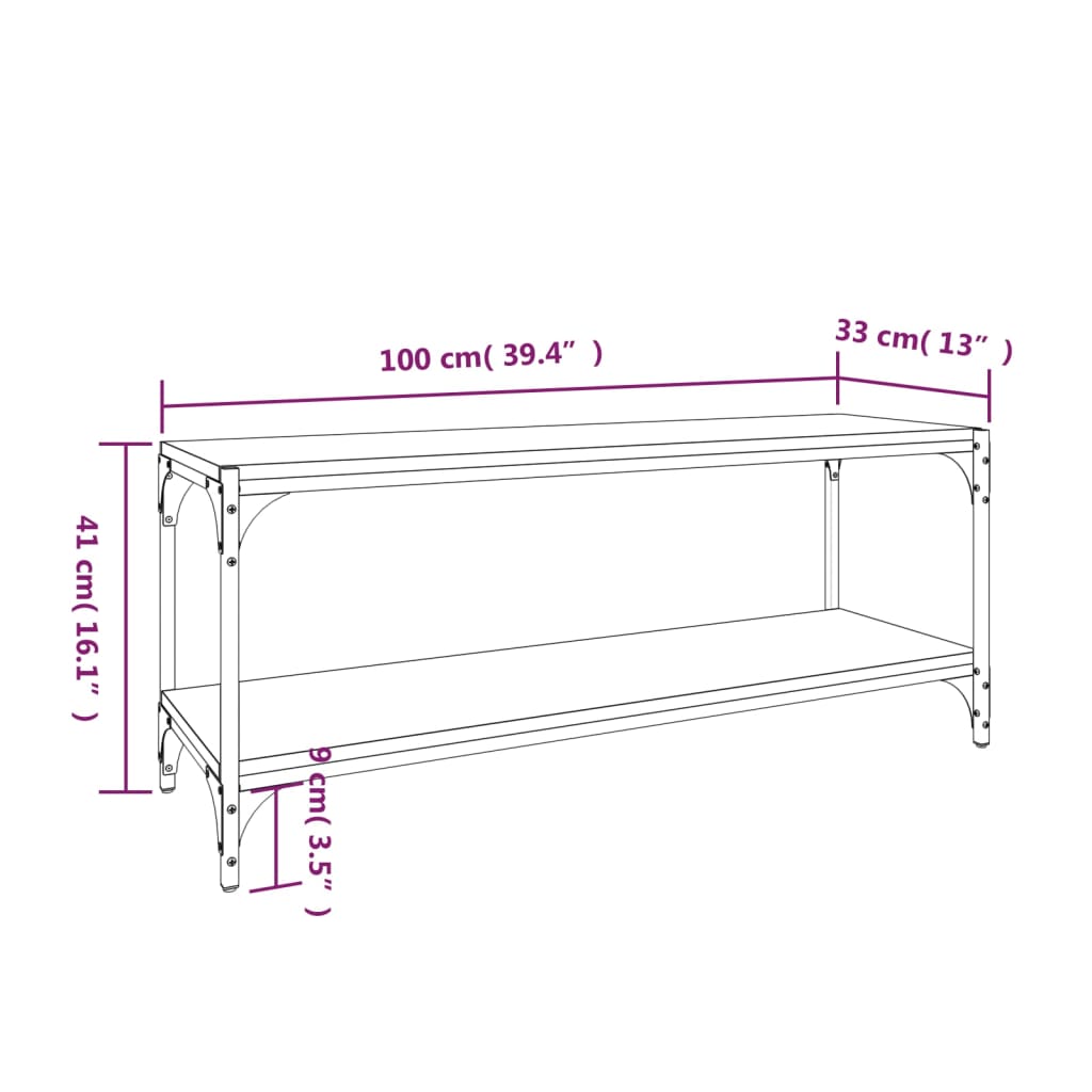 vidaXL TV Cabinet Smoked Oak 100x33x41 cm Engineered Wood and Steel