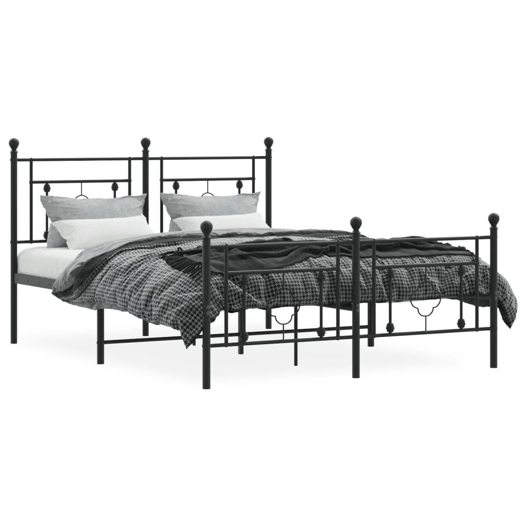 vidaXL Metal Bed Frame without Mattress with Footboard Black 140x200 cm