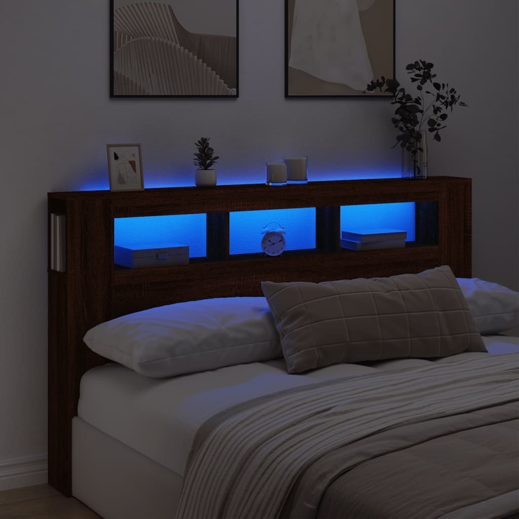 vidaXL LED Headboard Brown Oak 180x18.5x103.5 cm Engineered Wood