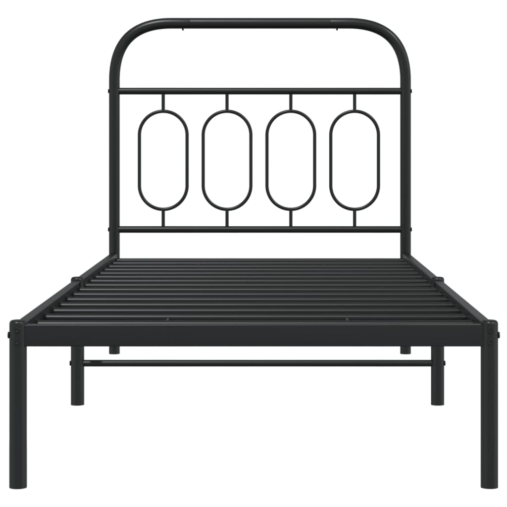 vidaXL Metal Bed Frame without Mattress with Headboard Black 90x190 cm Single