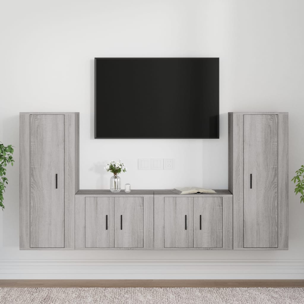 vidaXL 4 Piece TV Cabinet Set Grey Sonoma Engineered Wood