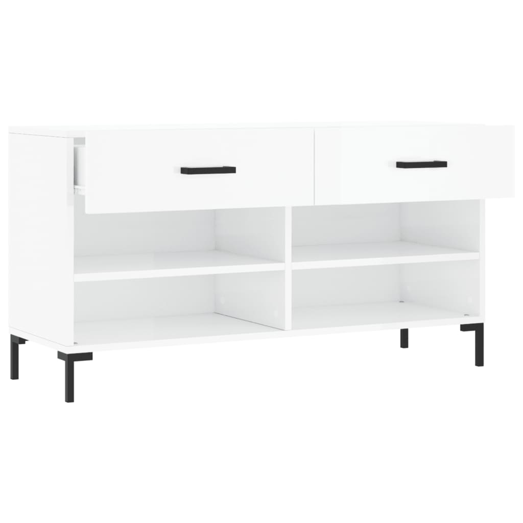 vidaXL Shoe Bench High Gloss White 102x35x55 cm Engineered Wood