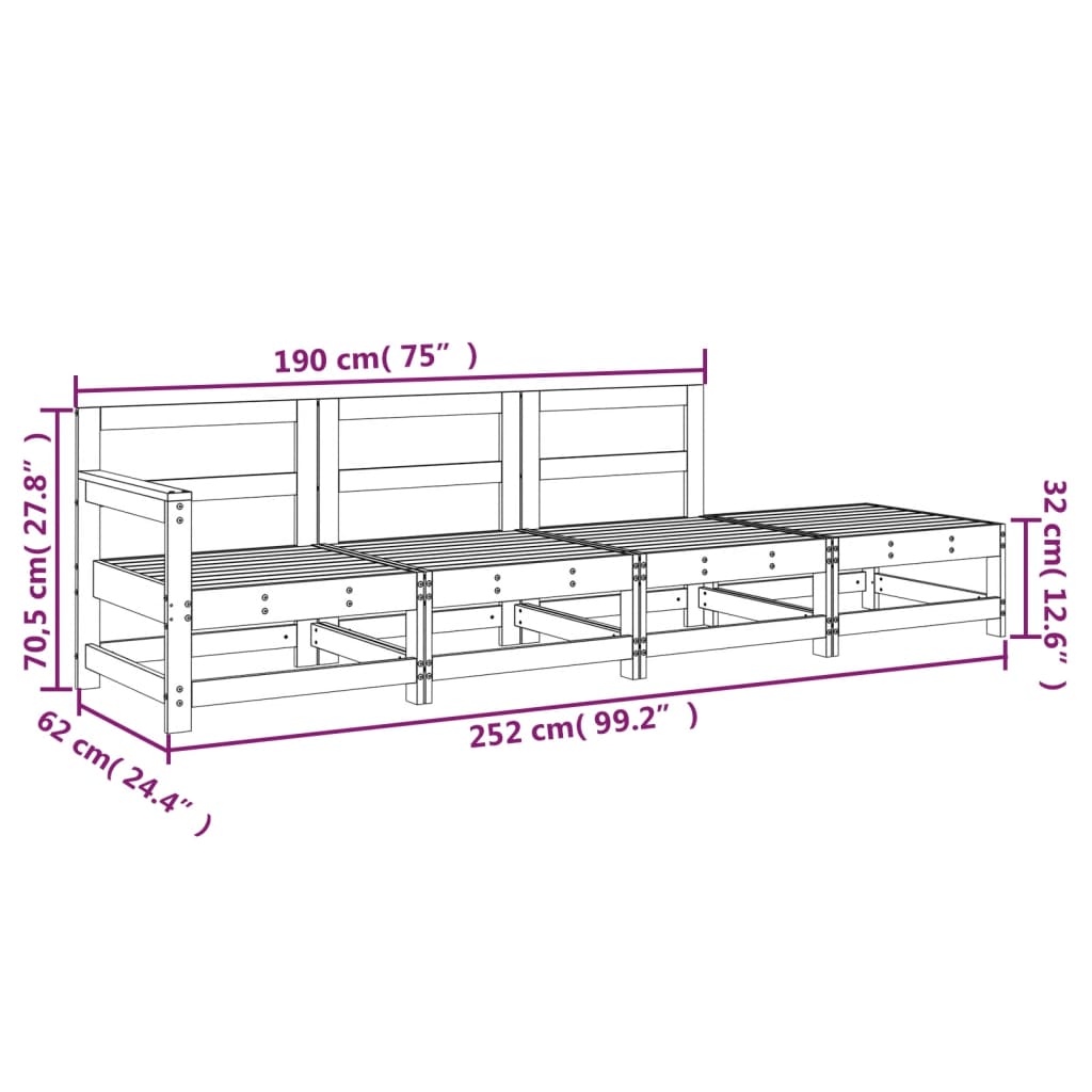 vidaXL 4 Piece Garden Lounge Set Grey Solid Wood Pine