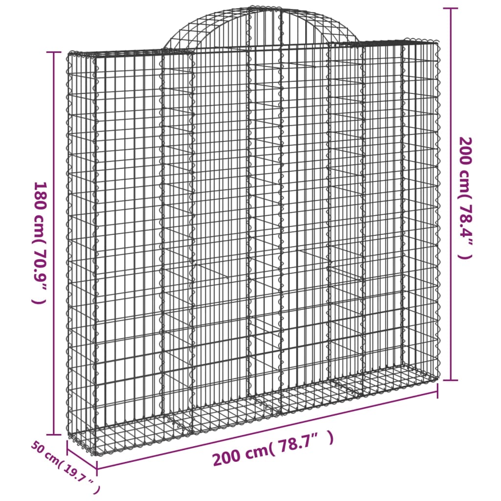 vidaXL Arched Gabion Baskets 4 pcs 200x50x180/200 cm Galvanised Iron