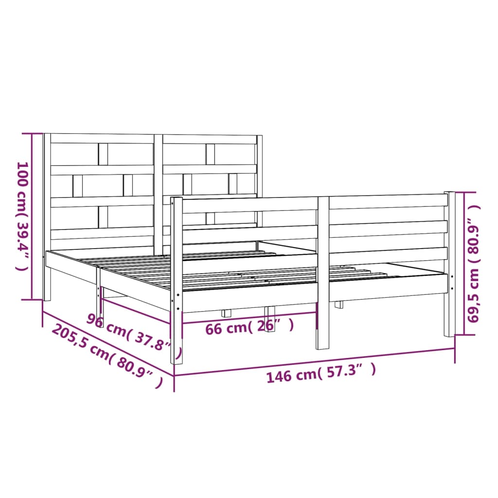 vidaXL Bed Frame without Mattress Solid Wood 140x200 cm (810430+814194)