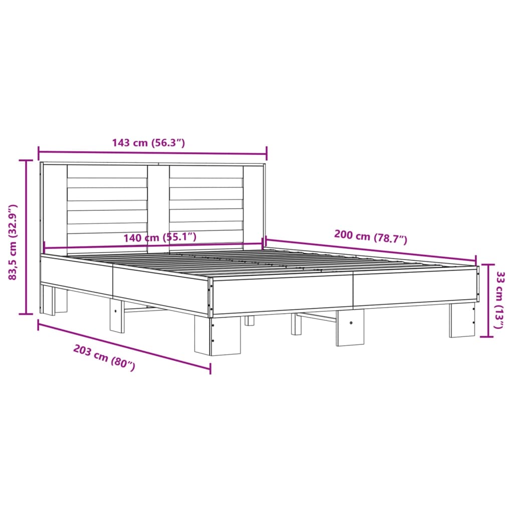 vidaXL Bed Frame without Mattress Sonoma Oak 140x200 cm