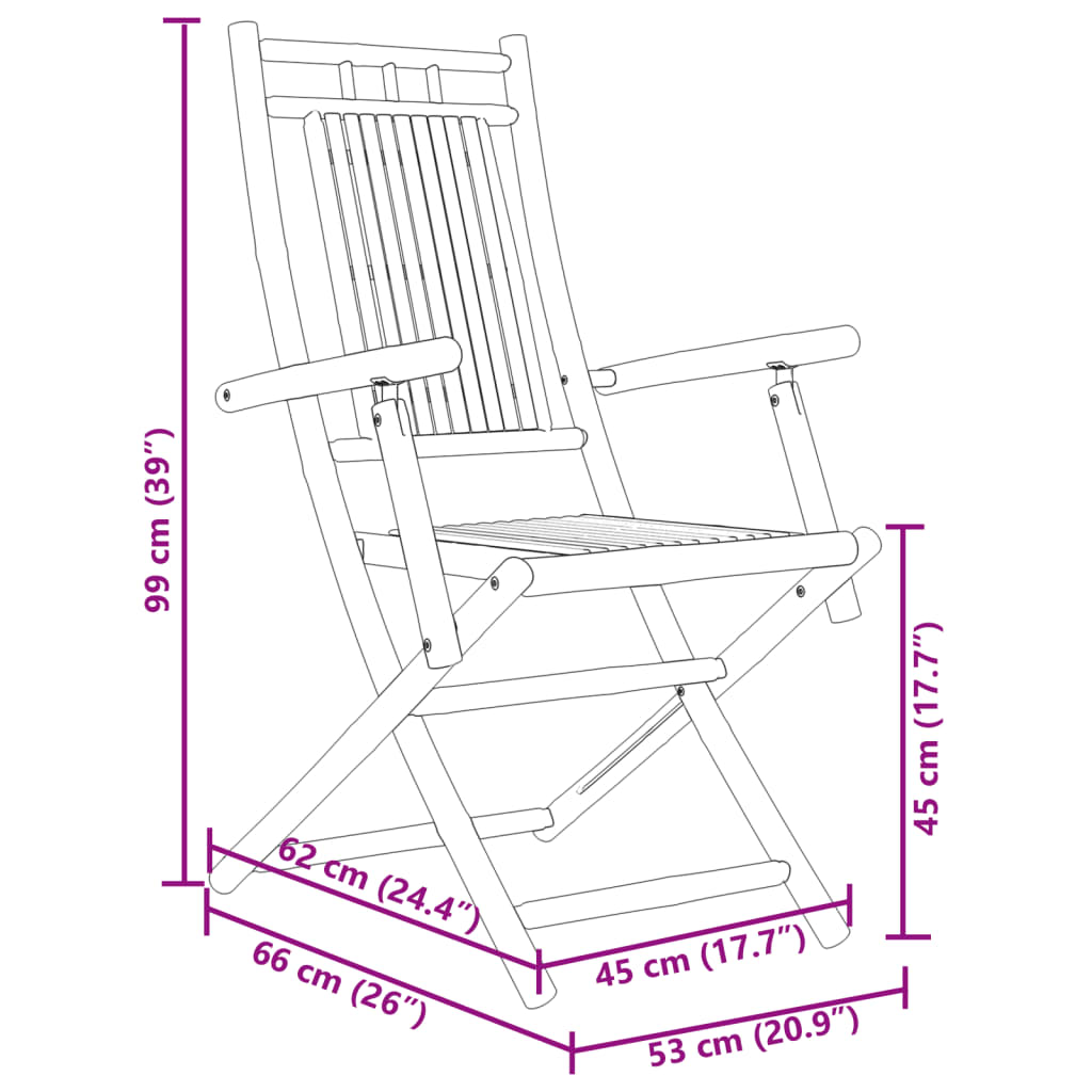 vidaXL Folding Garden Chairs 2 pcs 53x66x99 cm Bamboo