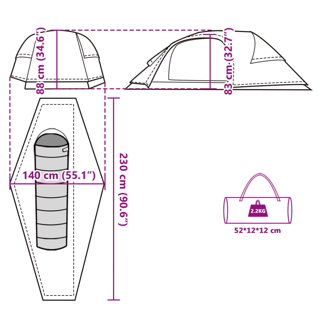 vidaXL Camping Tent Dome 1-Person Green Waterproof