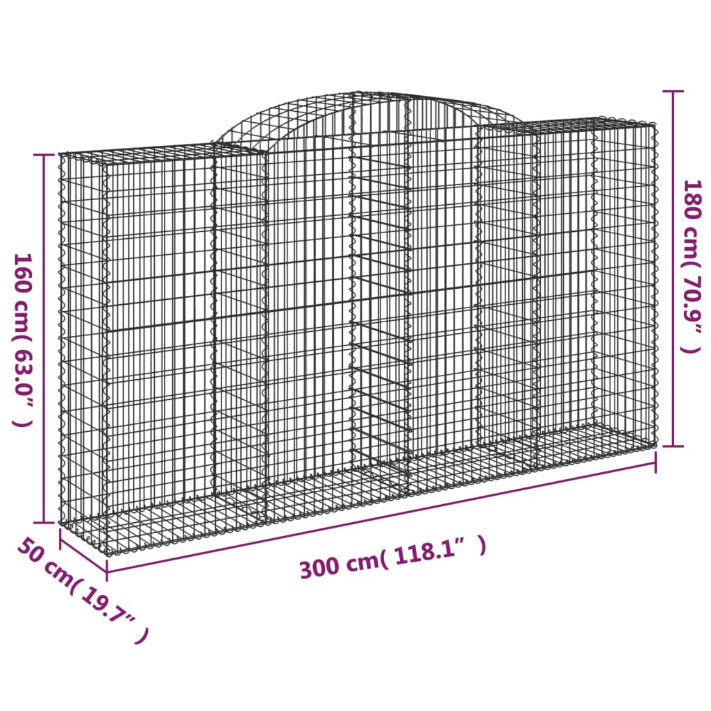 vidaXL Arched Gabion Baskets 20 pcs 300x50x160/180 cm Galvanised Iron