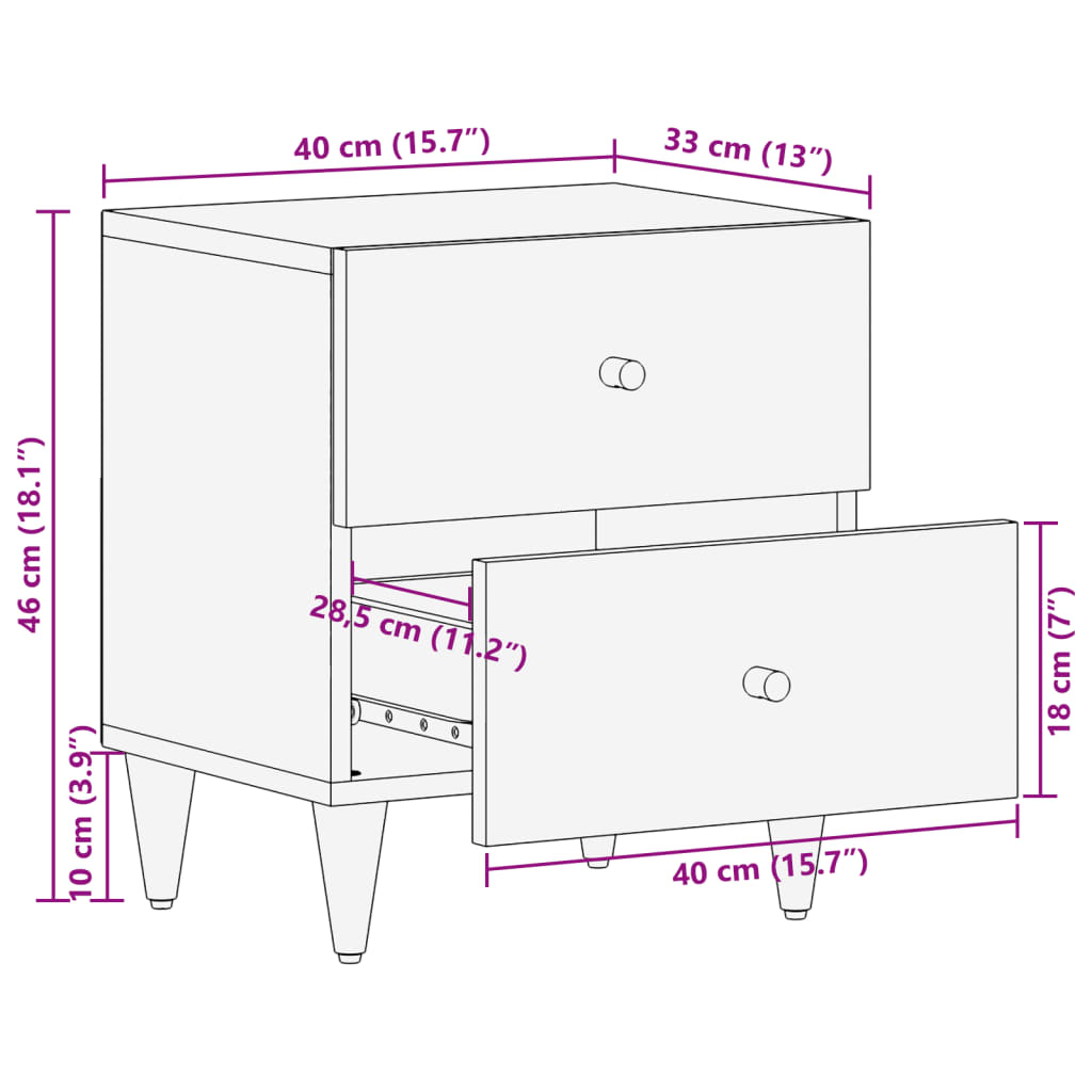 vidaXL Bedside Cabinets 2 pcs 40x33x46 cm Solid Wood Mango