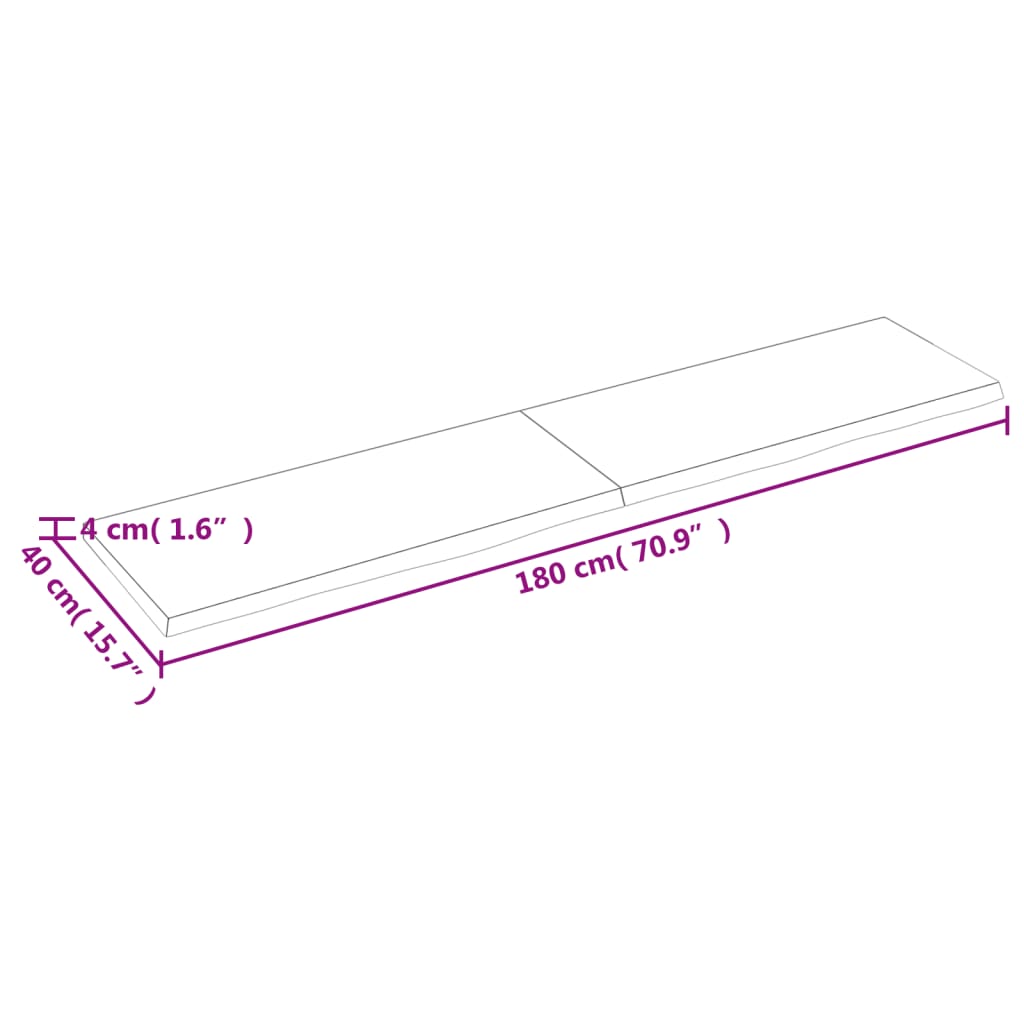 vidaXL Table Top 180x40x(2-4) cm Untreated Solid Wood Oak