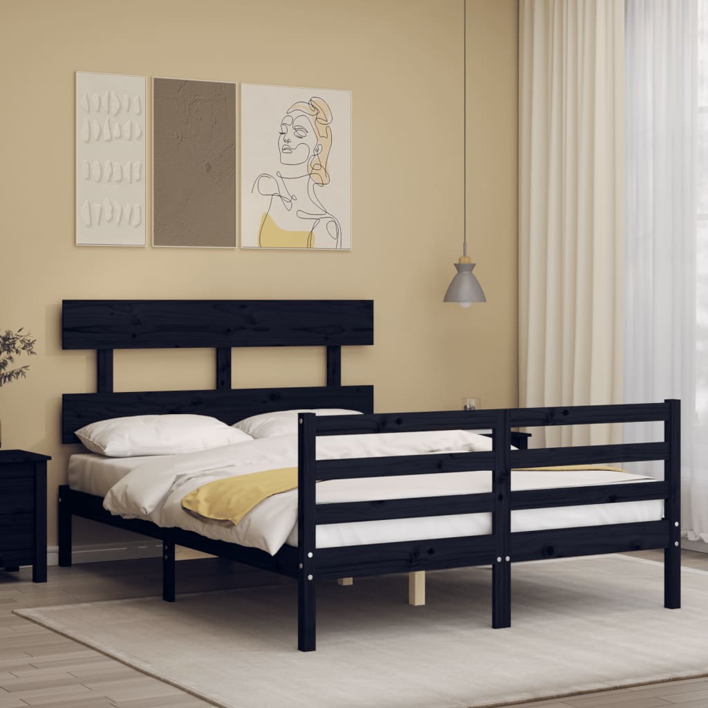 vidaXL Bed Frame without Mattress Black 120x200 cm Solid Wood