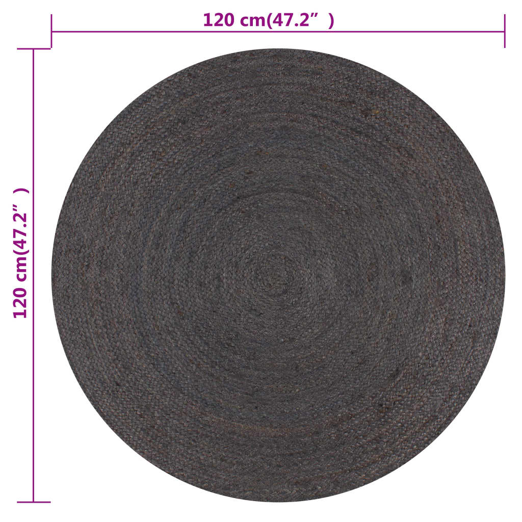 vidaXL Handmade Rug Jute Round 120 cm Dark Grey