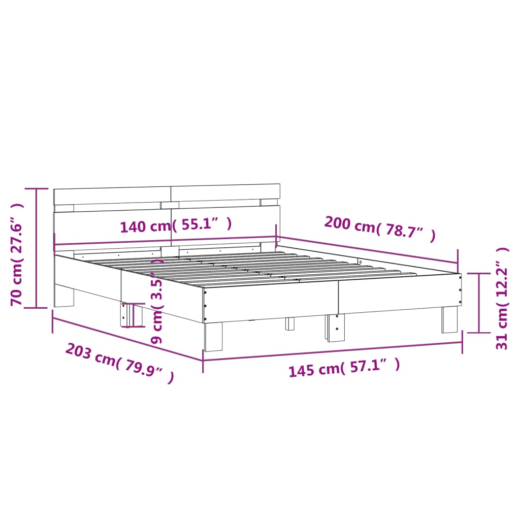 vidaXL Bed Frame without Mattress Grey Sonoma 140x200 cm