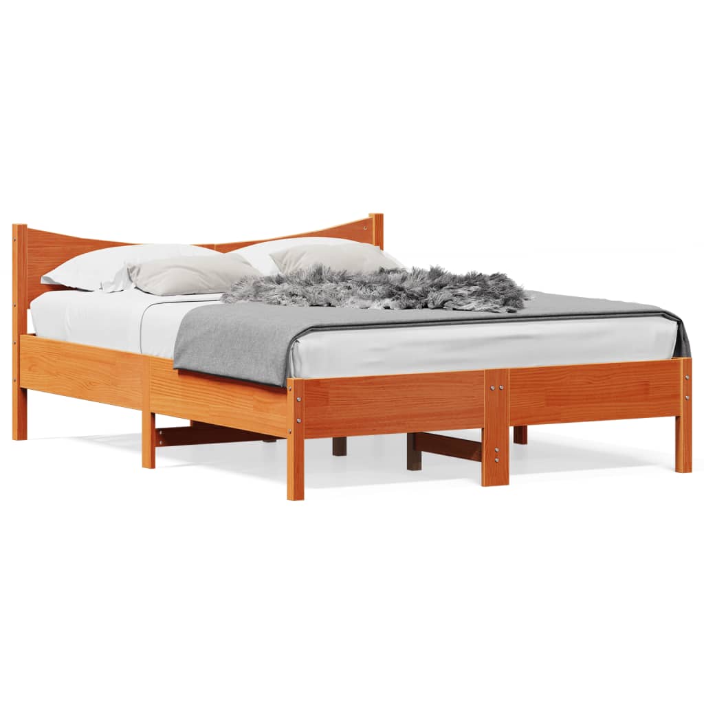 vidaXL Bed Frame without Mattress Wax Brown 140x190 cm Solid Wood Pine