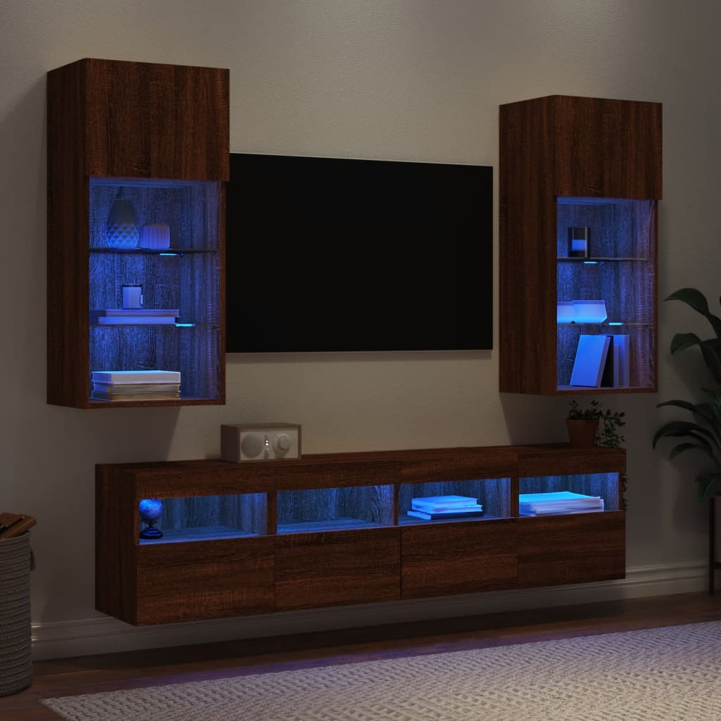 vidaXL 5 Piece TV Wall Units with LED Brown Oak Engineered Wood