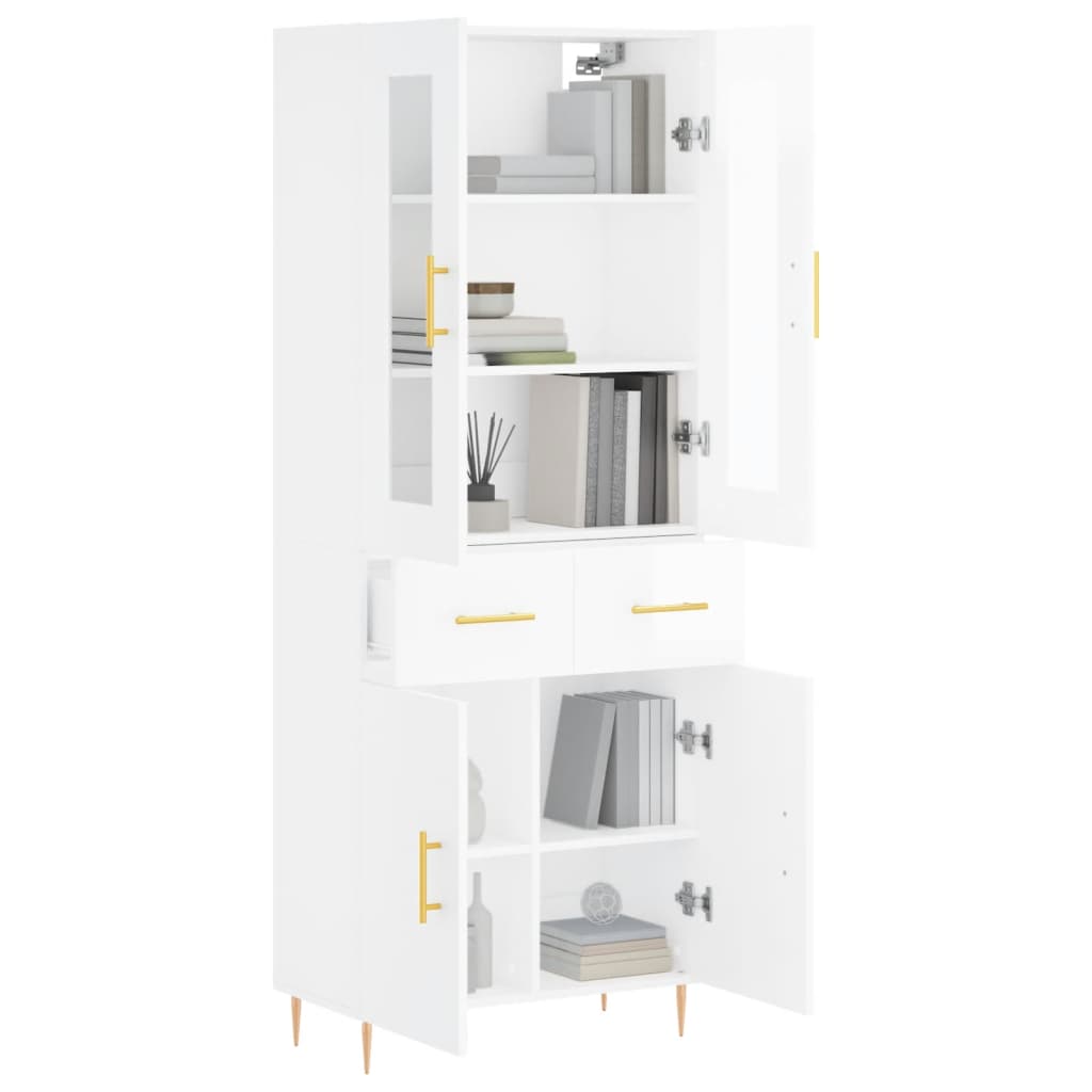 vidaXL Highboard High Gloss White 69.5x34x180 cm Engineered Wood