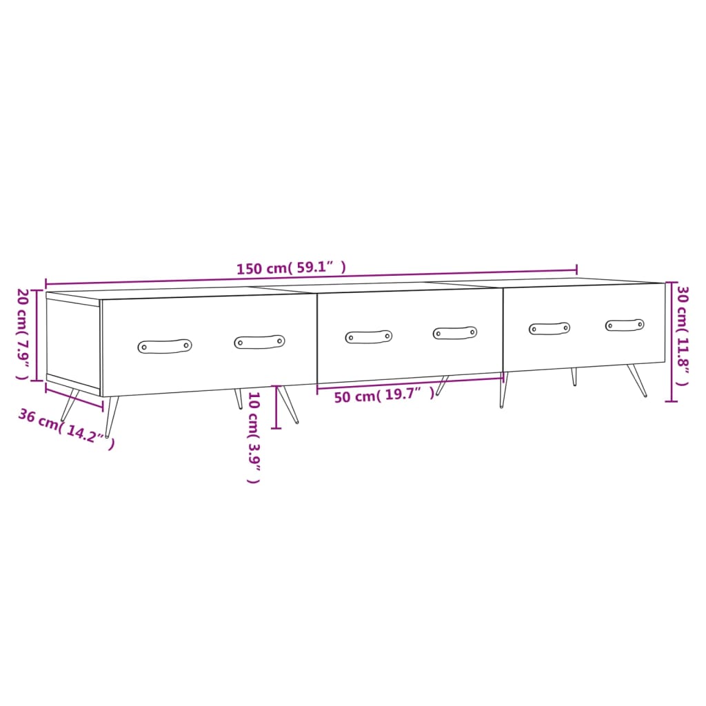 vidaXL TV Cabinet Concrete Grey 150x36x30 cm Engineered Wood